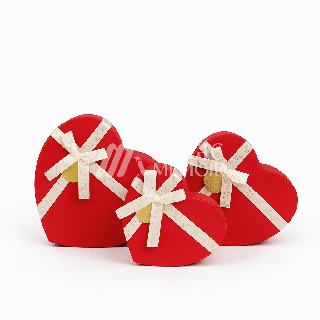 Heart Box - Red/White Ribbon (3Pcs)