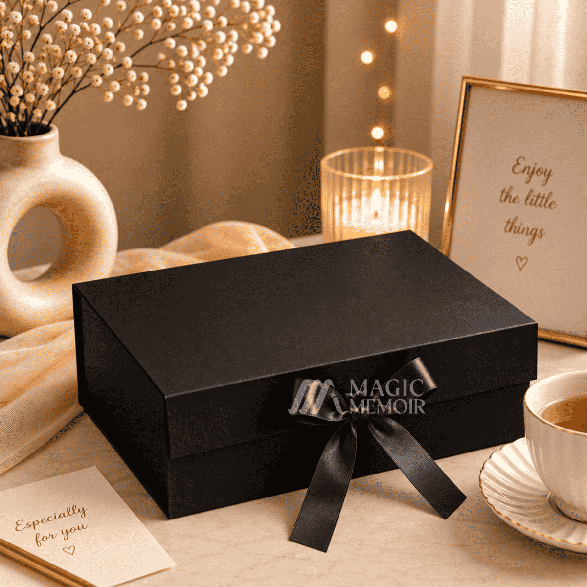Ribbon Box Plain 12x10x4" - Black