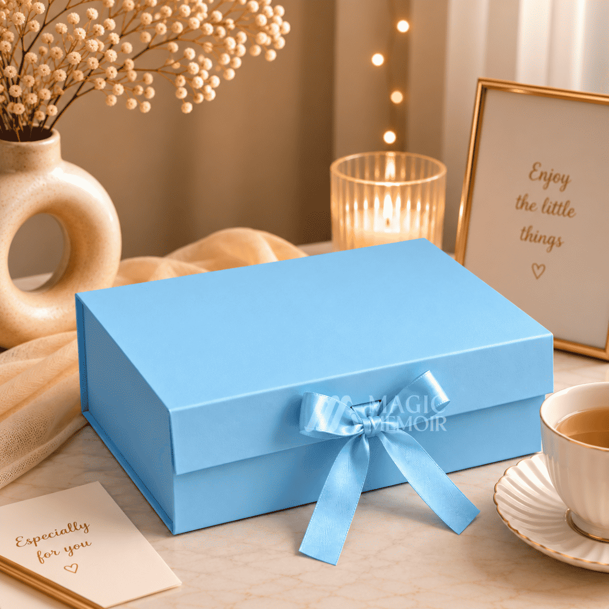 Ribbon Box Plain 12x10x4" - Sky Blue