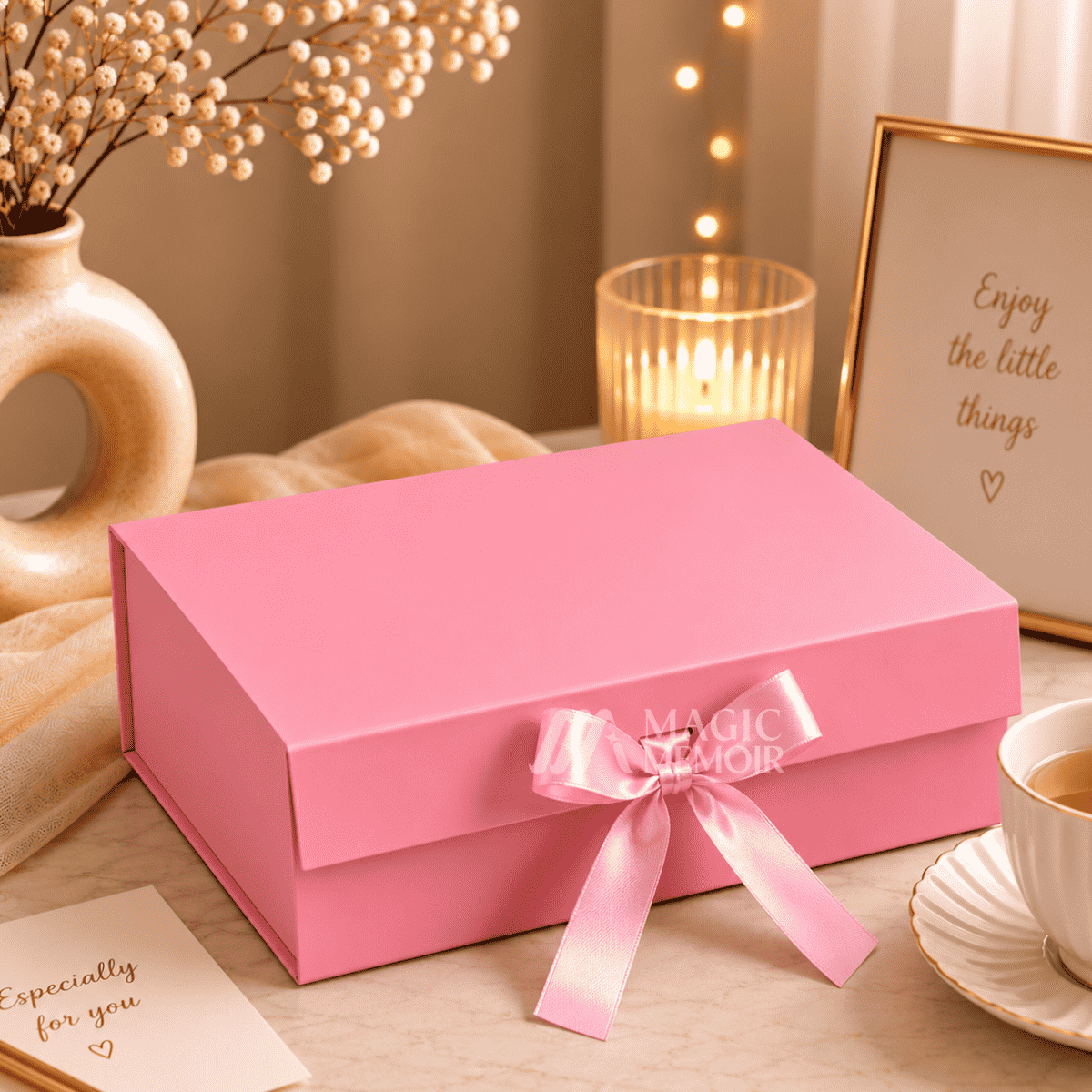 Ribbon Box Plain 12x10x4" - Dark Pink