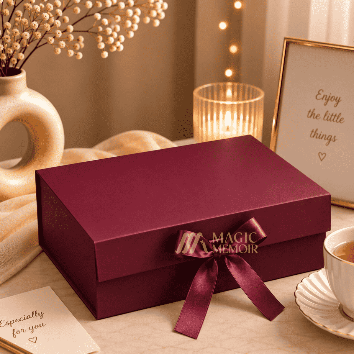 Ribbon Box Plain 12x10x4" - Meroon