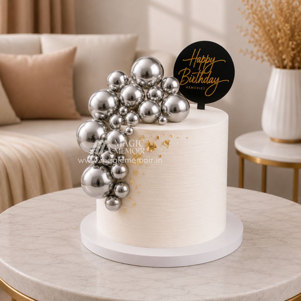 Faux Ball Cake Topper - Silver