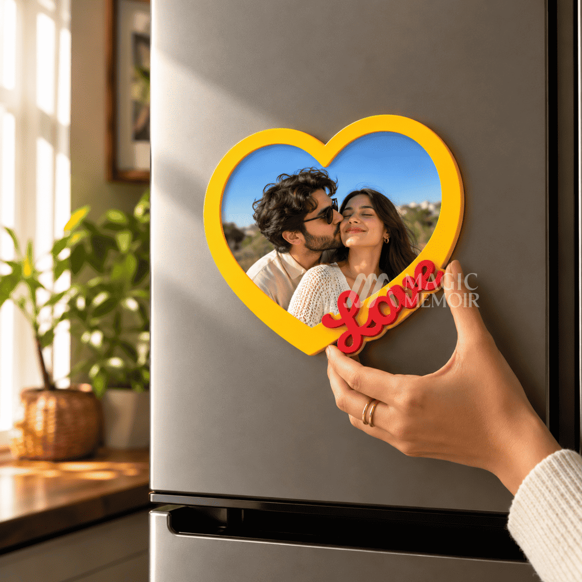 Acrylic Heart Photo Fridge Magnets (3.4x3.7") - Yellow
