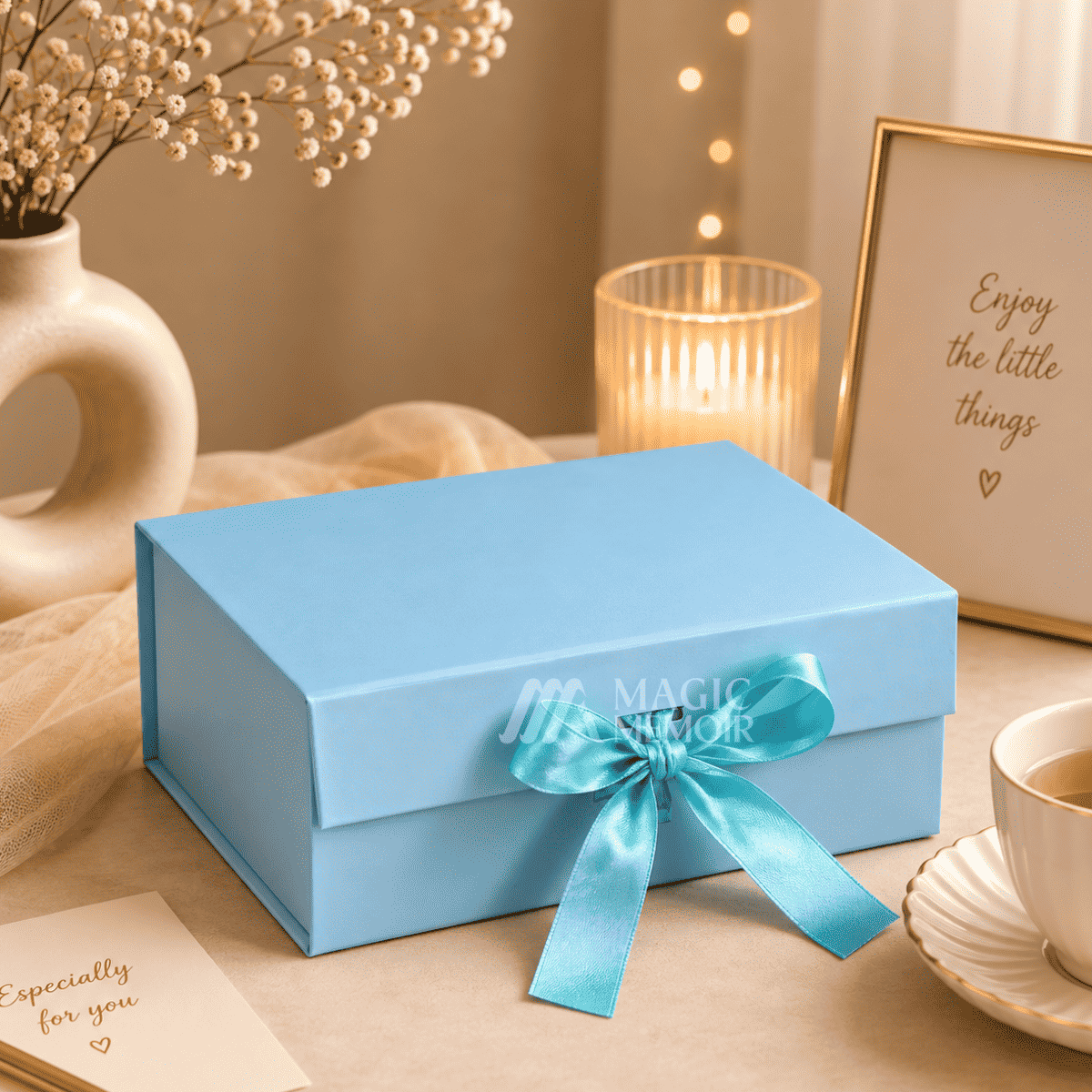 Ribbon Box Plain 10x8x4" - Sky Blue