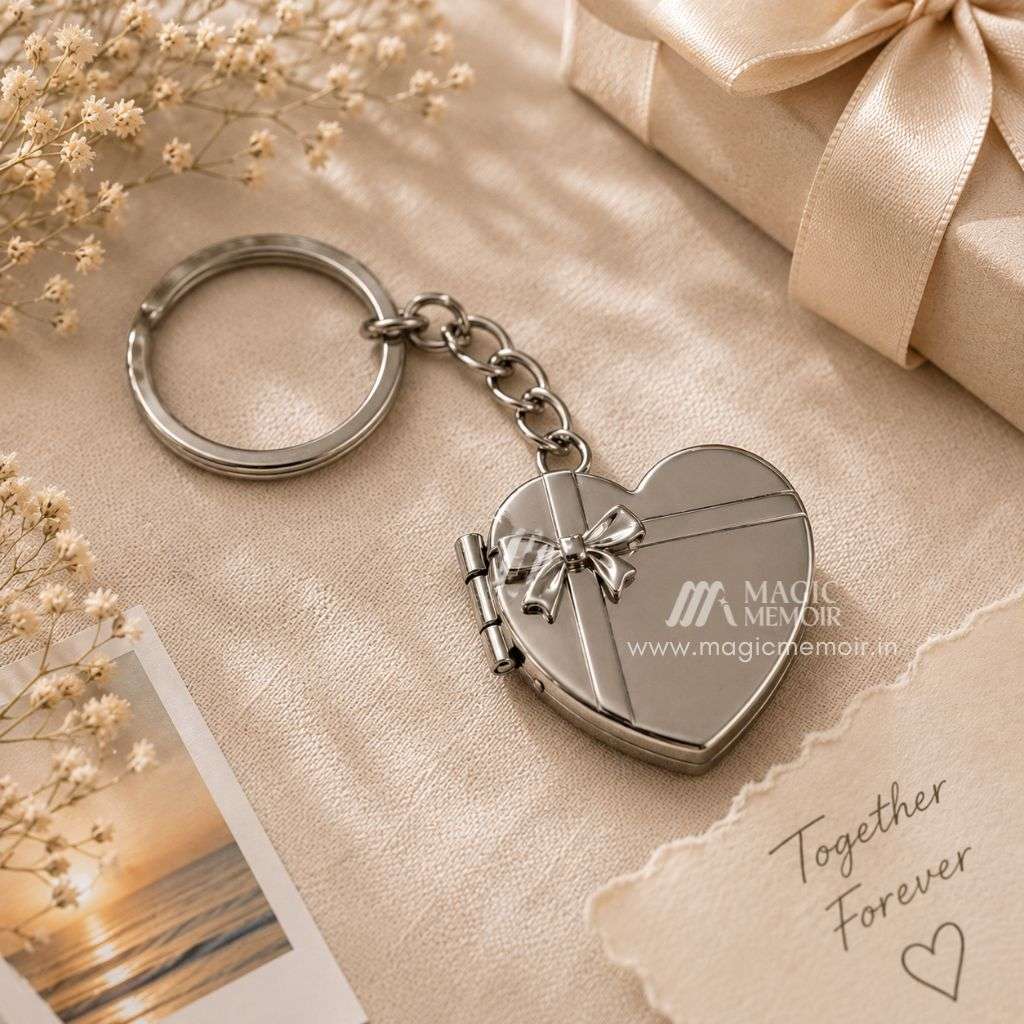 Heart Shape Double Photo Frame Metallic Keychain