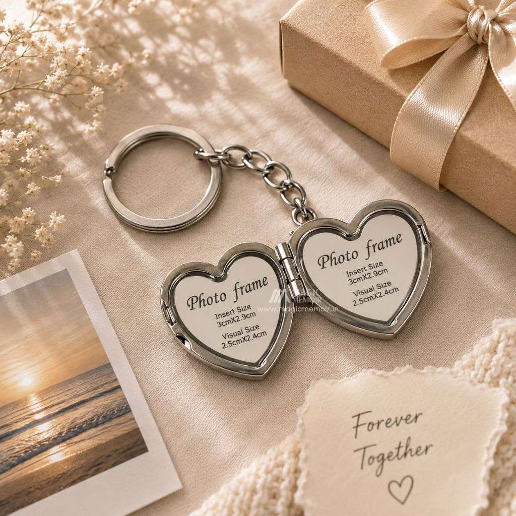 Heart Shape Double Photo Frame Metallic Keychain