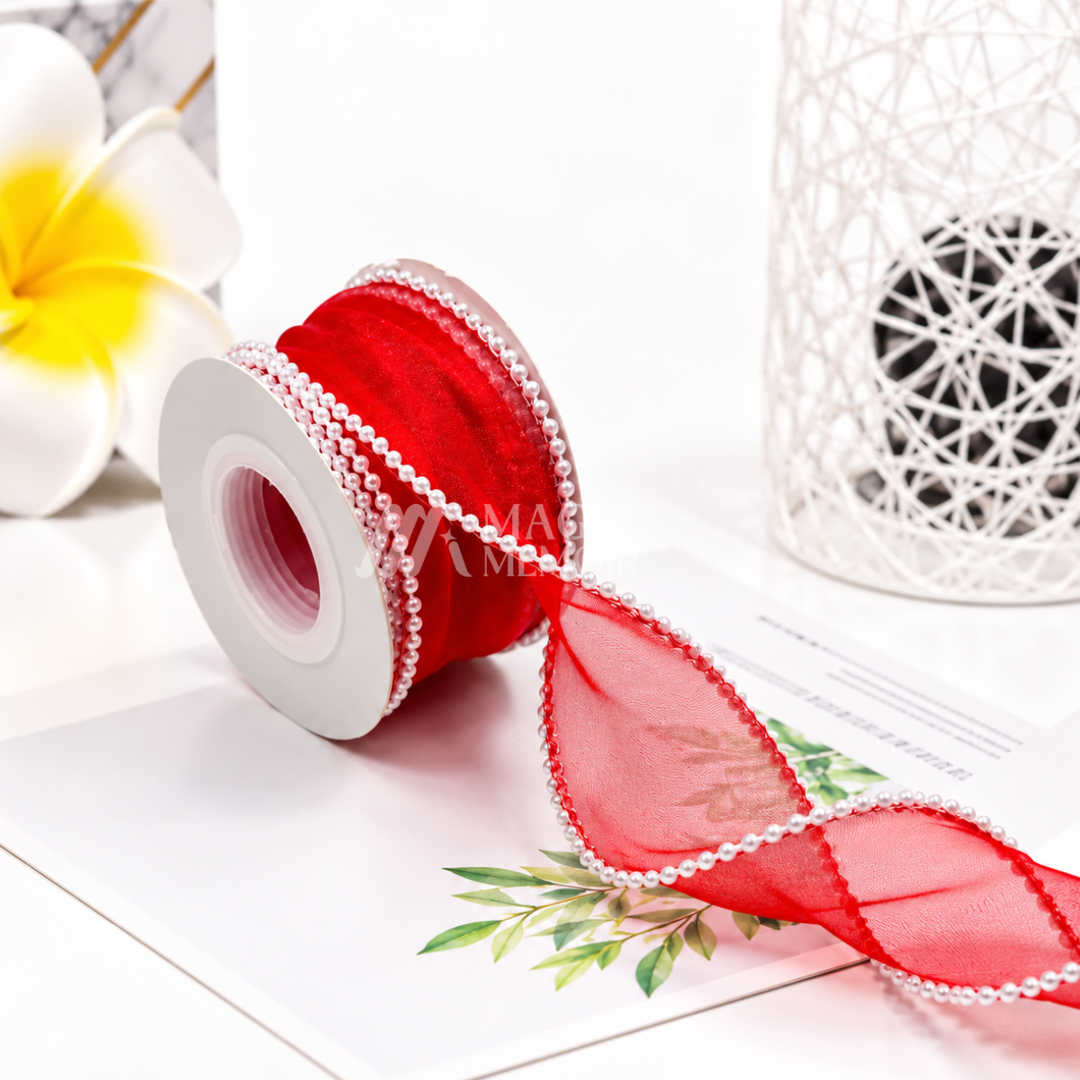 Pearl Ribbon 1.5" 5 Meters - Red