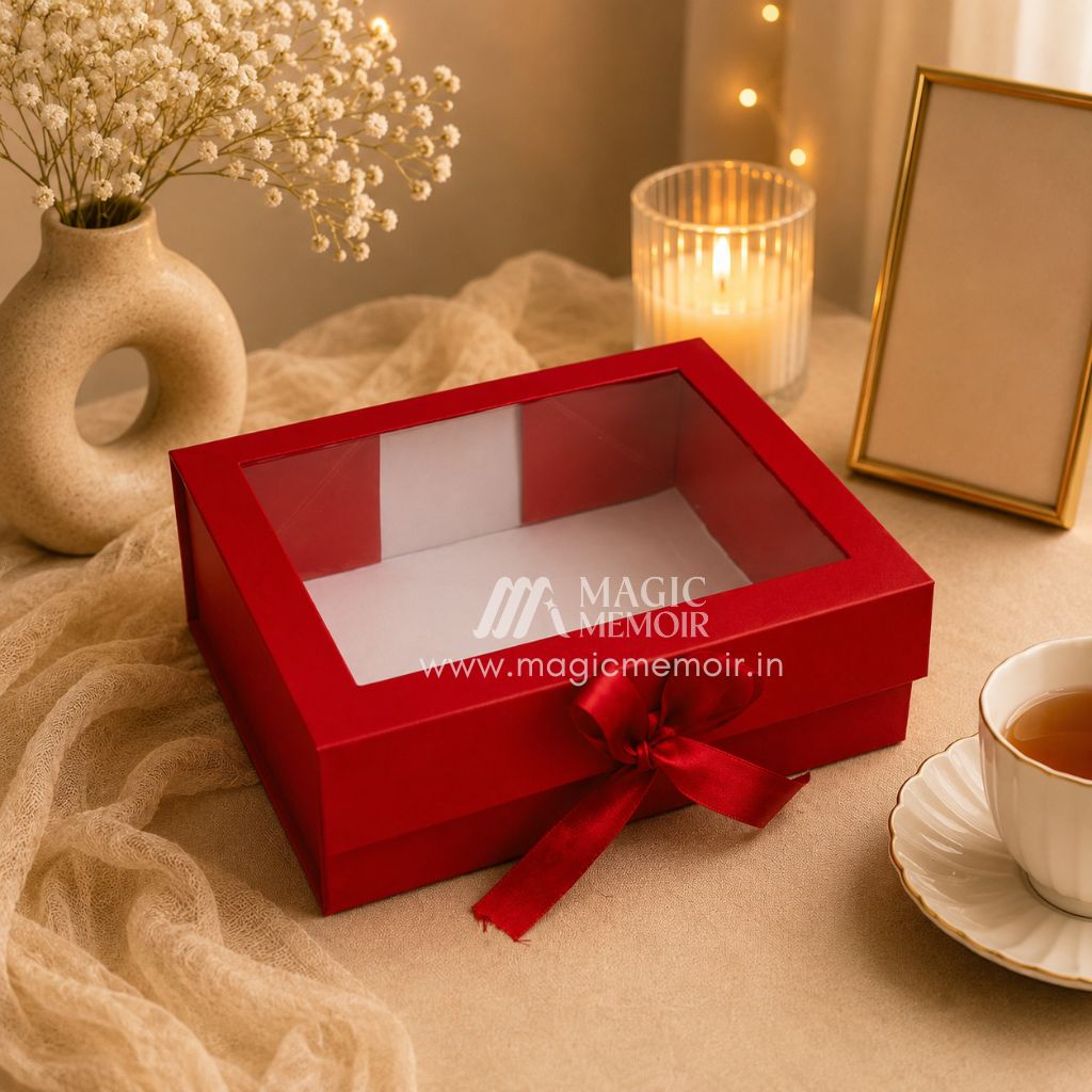 Ribbon Box Window 12x10x4" - Red
