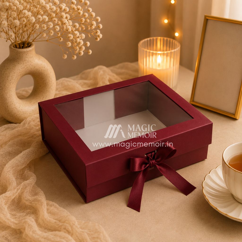 Ribbon Box Window 12x10x4" - Maroon