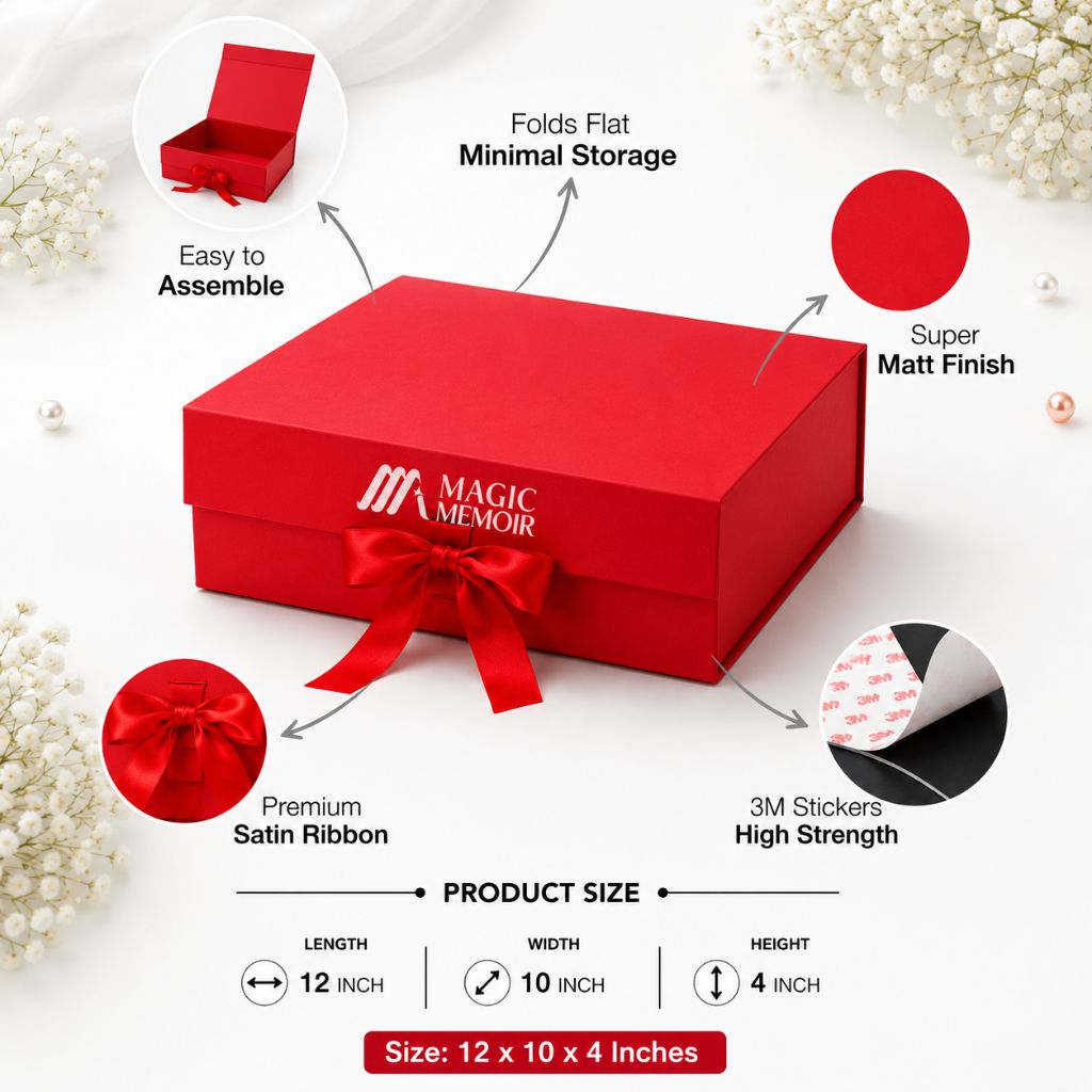 Ribbon Box Plain 12x10x4" - Red