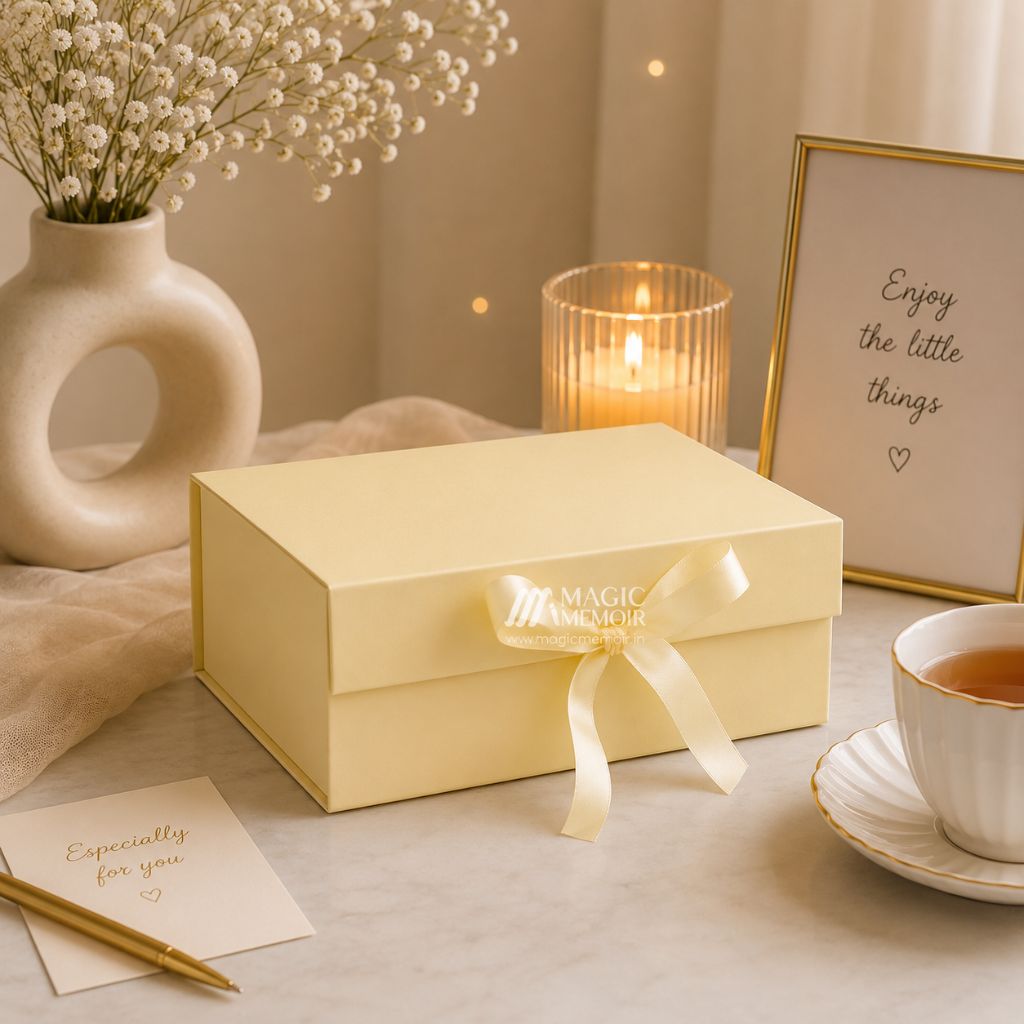 Ribbon Box Plain 12x10x4" - Cream