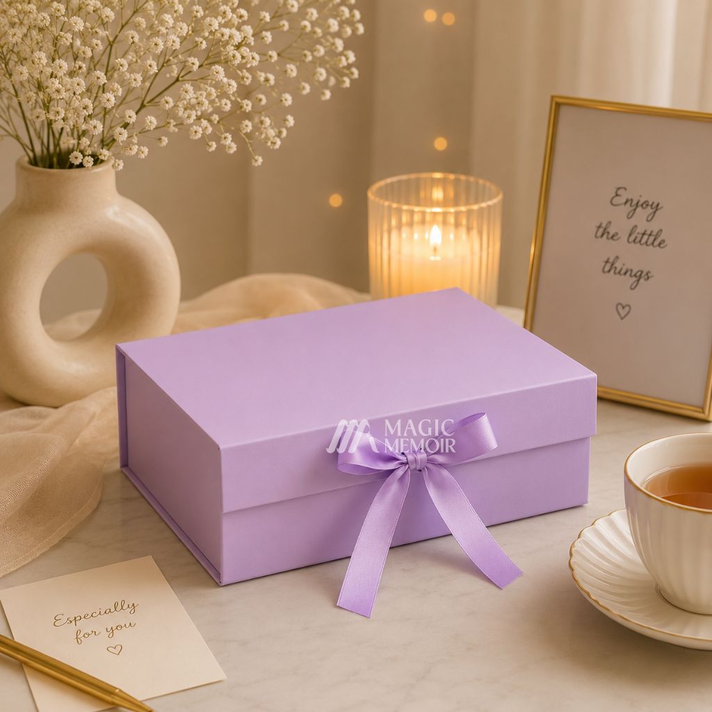 Ribbon Box Plain 12x10x4" - Purple