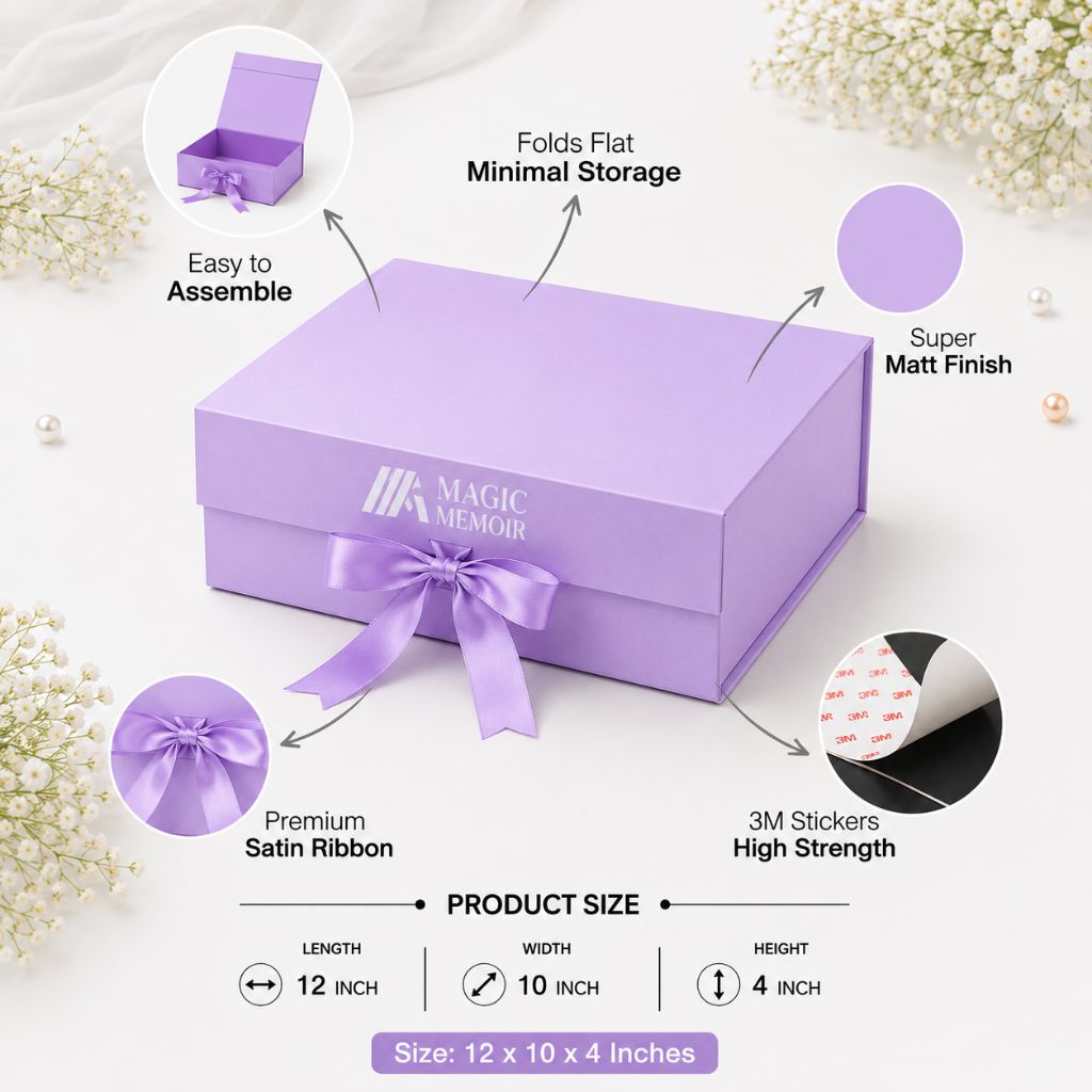 Ribbon Box Plain 12x10x4" - Purple