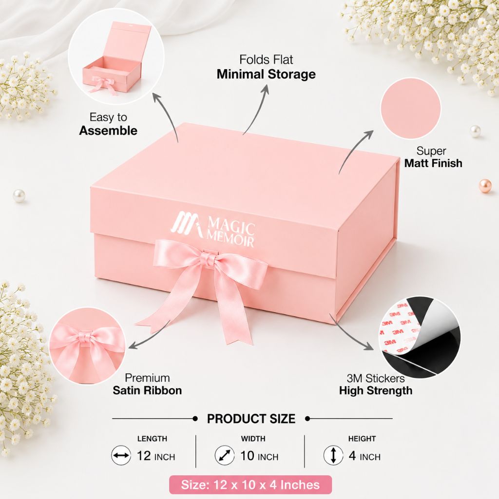 Ribbon Box Plain 12x10x4" - Pink