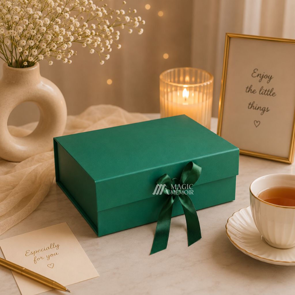 Ribbon Box Plain 12x10x4" - Dark Green