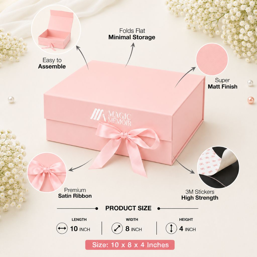 Ribbon Box Plain 10x8x4" - Pink