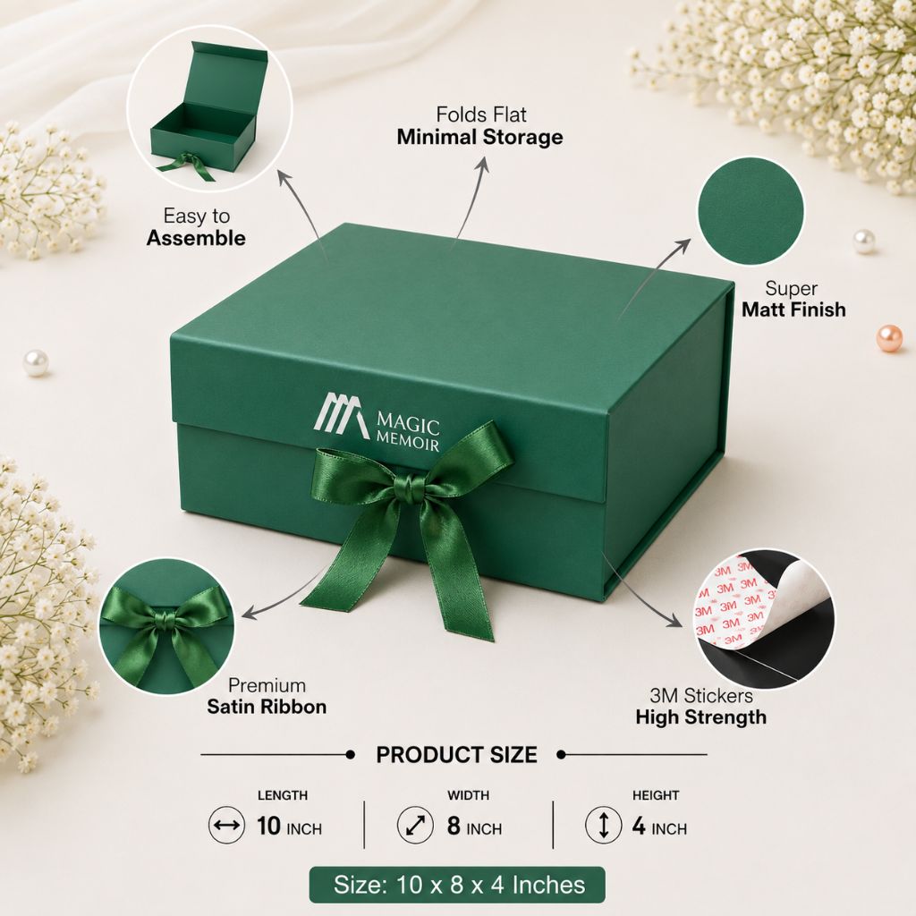 Ribbon Box Plain 10x8x4" - Dark Green
