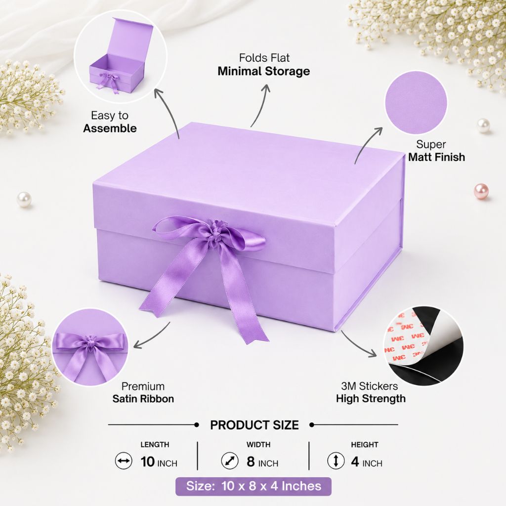 Ribbon Box Plain 10x8x4" - Purple