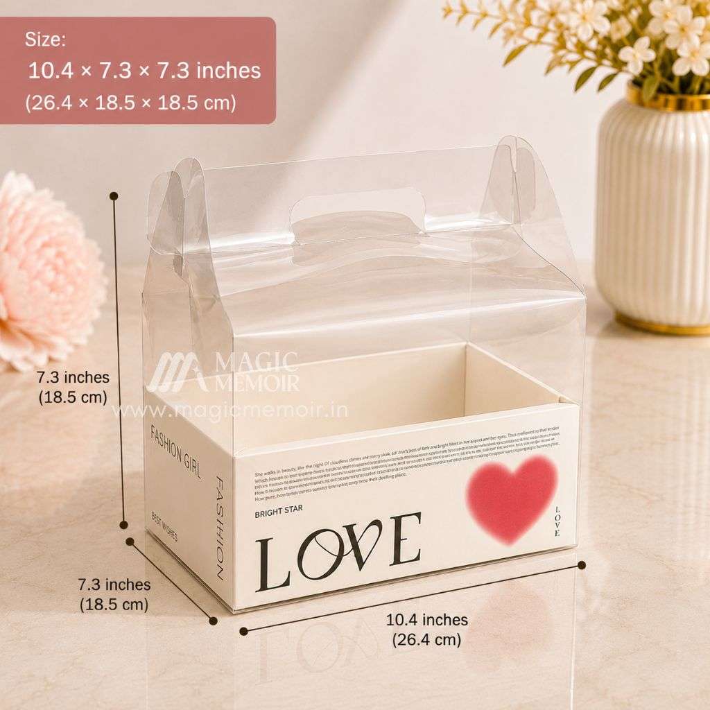 Transparent PVC Flower & Cake Hand Box  10x7" - White
