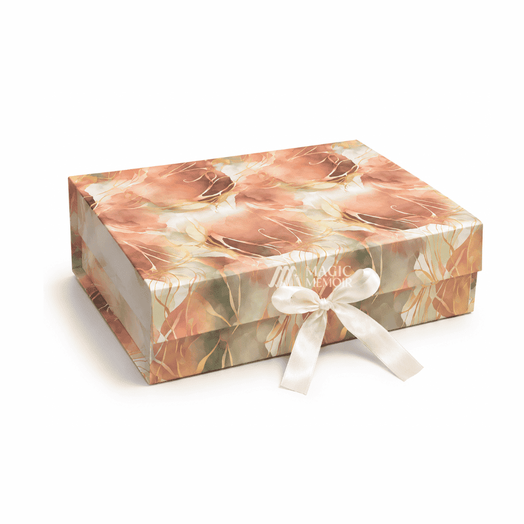 Ribbon Box 14x10x4" - Printed Marble - Magic Memoir