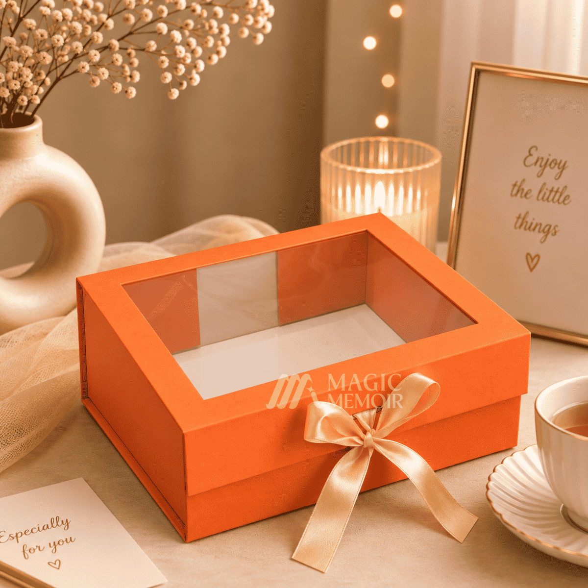 Ribbon Box Window 12x10x4" - Orange