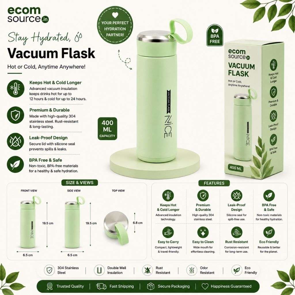 Glass Water Bottle 400ml – Leak-Proof BPA-Free Reusable Bottle for Gym, Office & Travel