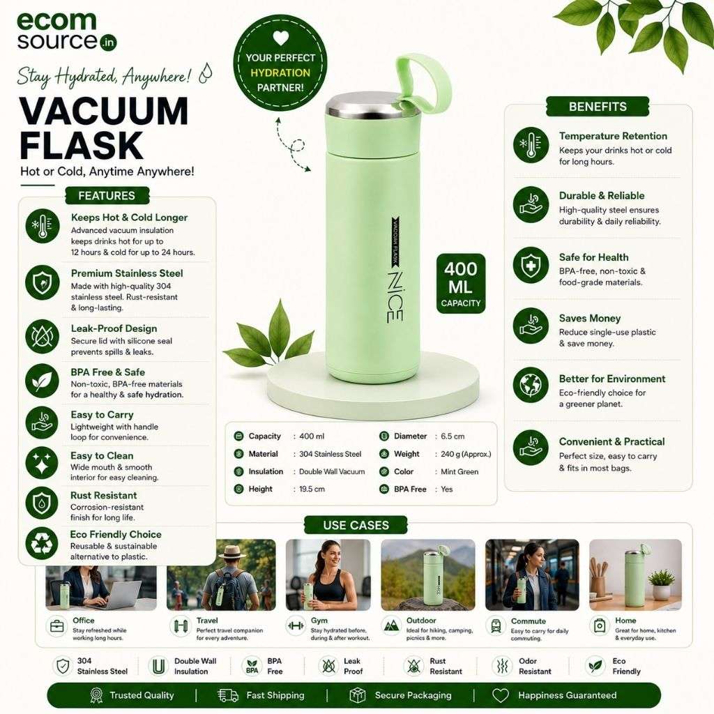 Glass Water Bottle 400ml – Leak-Proof BPA-Free Reusable Bottle for Gym, Office & Travel