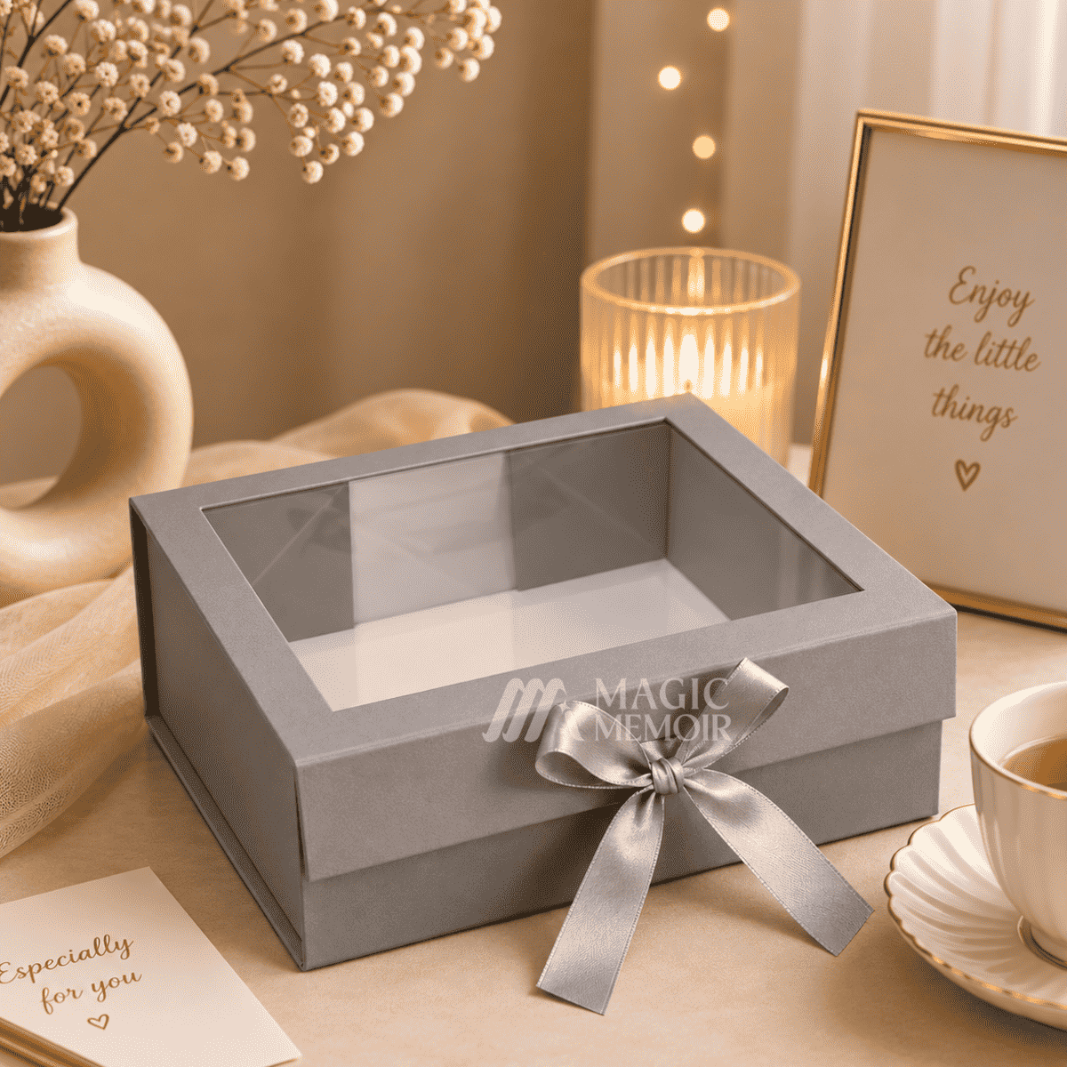 Ribbon Box Window 12x10x4" - Grey