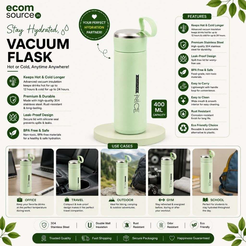 Glass Water Bottle 400ml – Leak-Proof BPA-Free Reusable Bottle for Gym, Office & Travel