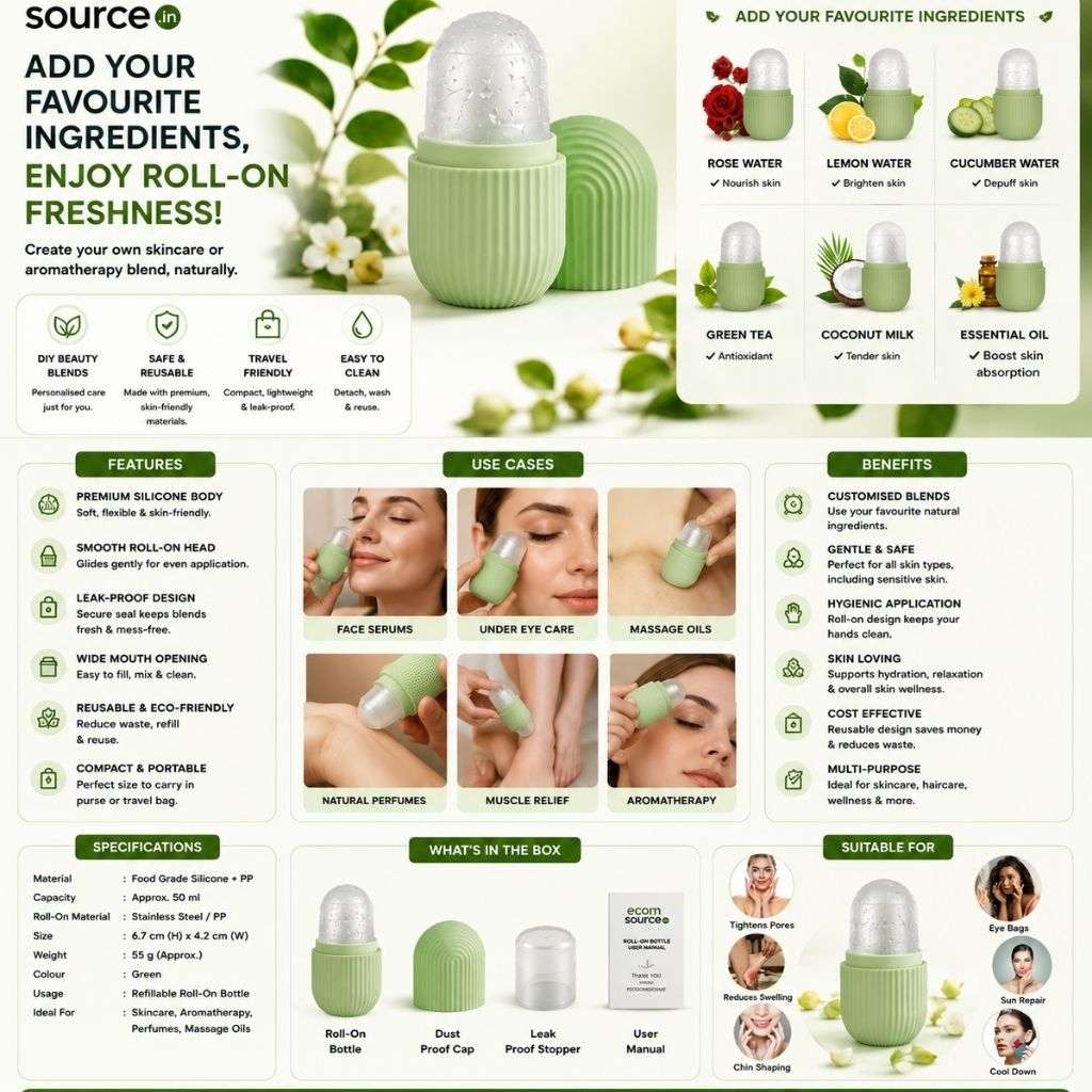 Ice Roller for Face – Reusable Facial Ice Massager for Cooling, Soothing & Refreshing Skin | GlowForm