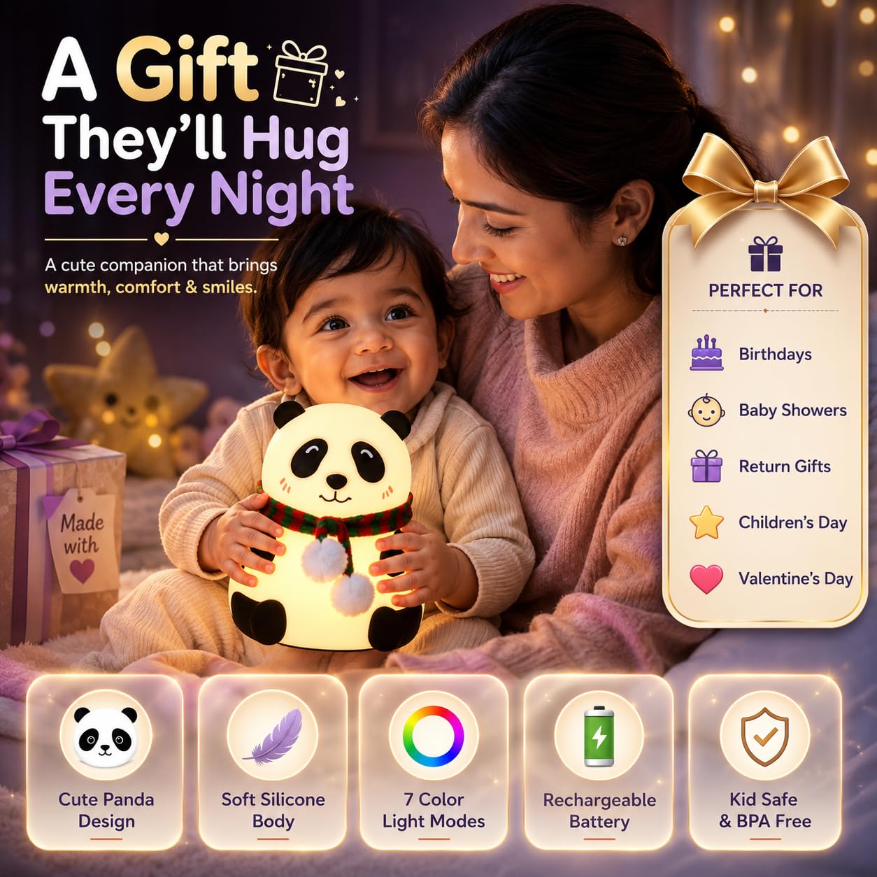 Silicon Panda Lamp - Multicolour Rechargeable