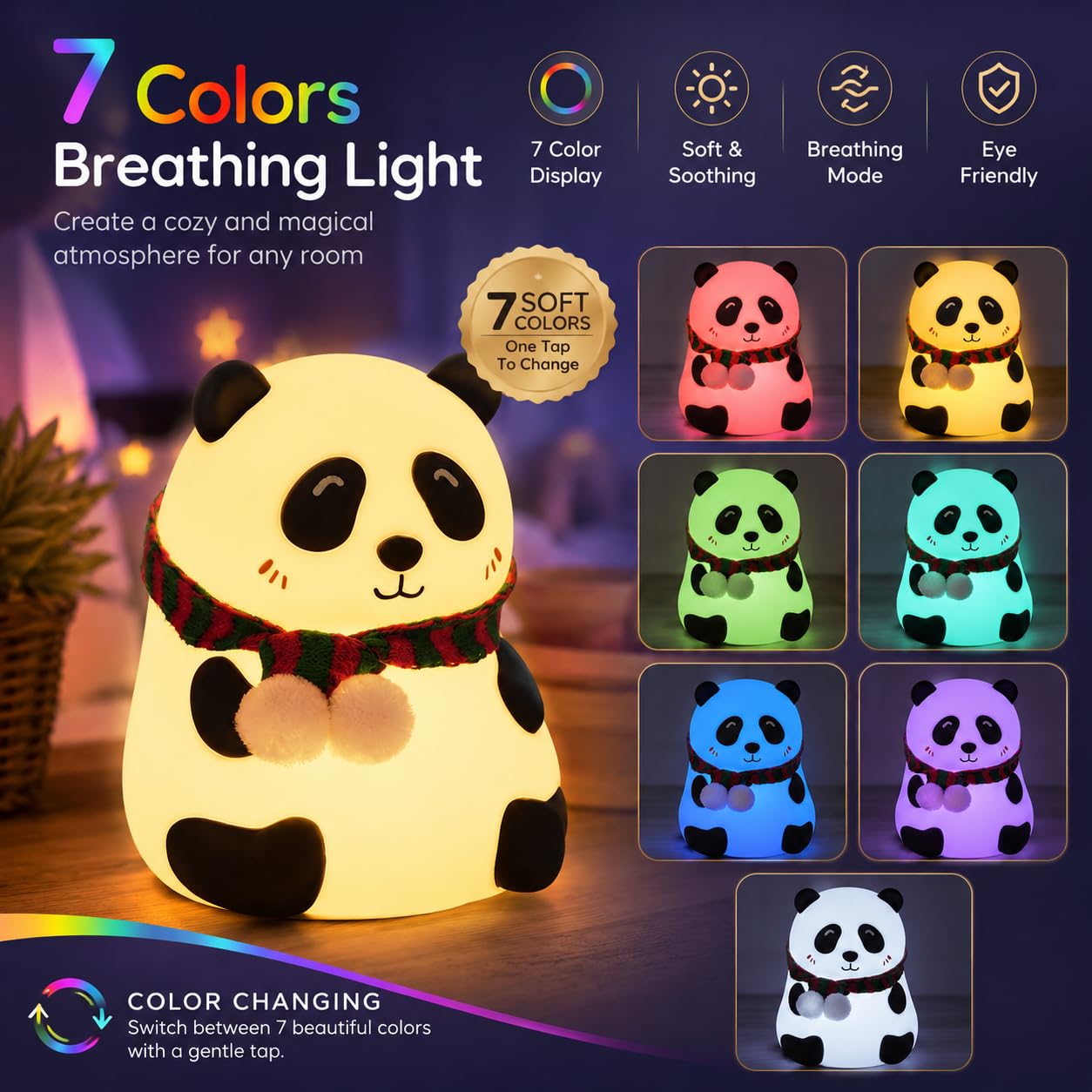 Silicon Panda Lamp - Multicolour Rechargeable