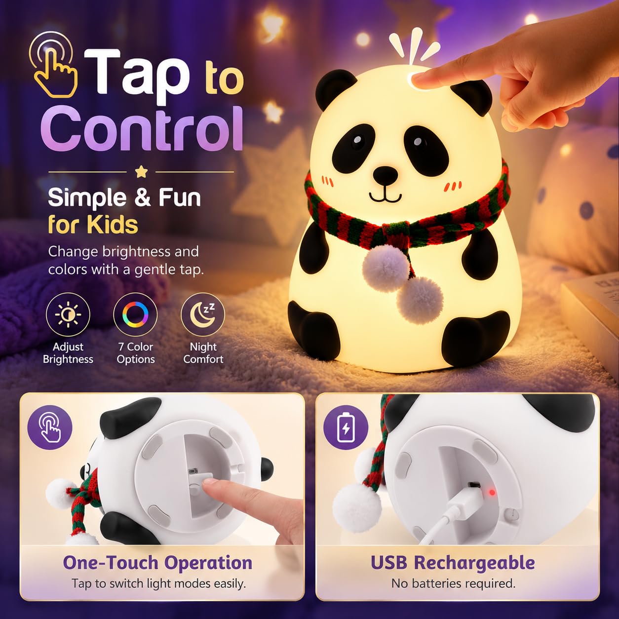 Silicon Panda Lamp - Multicolour Rechargeable