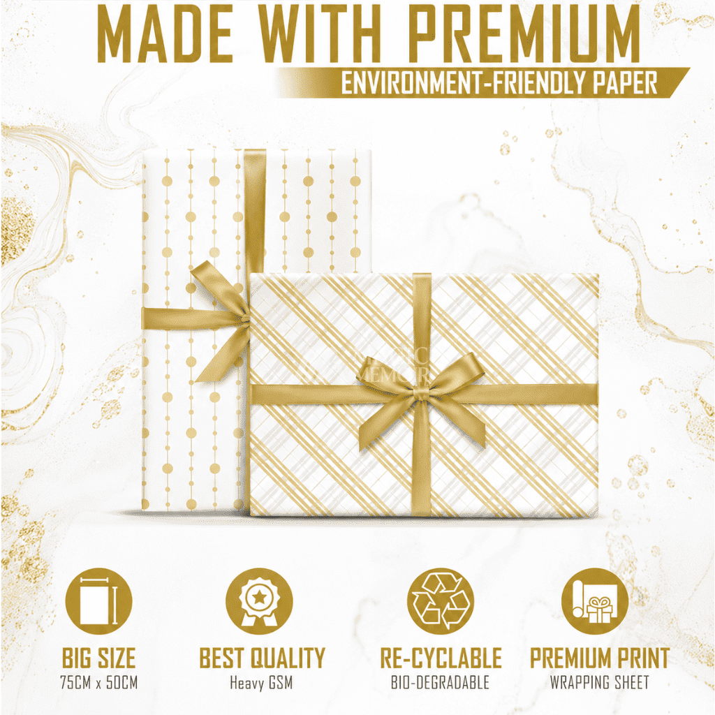 Wrapping Paper Assorted Designs – White Patterns (25 Pieces)
