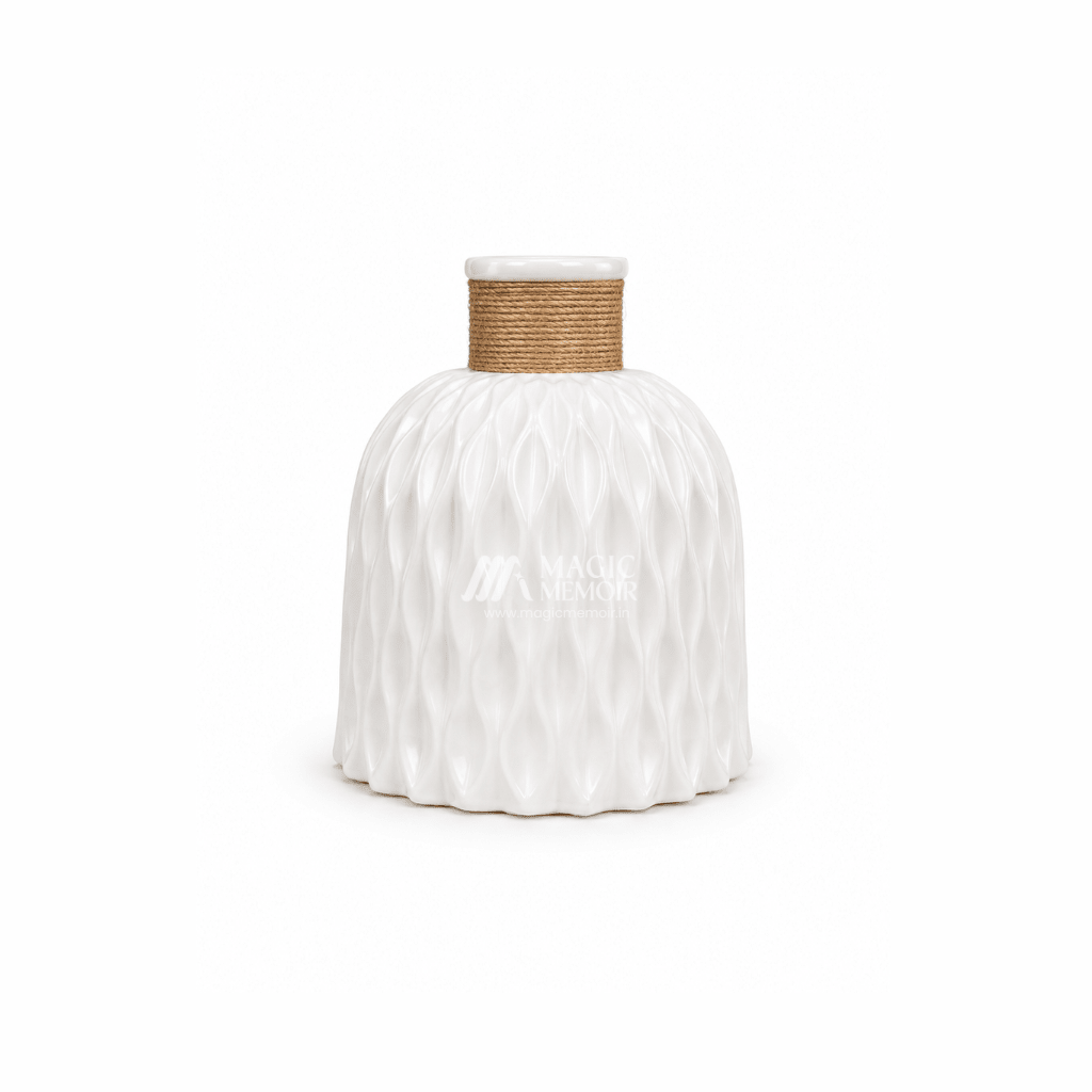 Elegant Textured Ceramic Vase – White - Magic Memoir