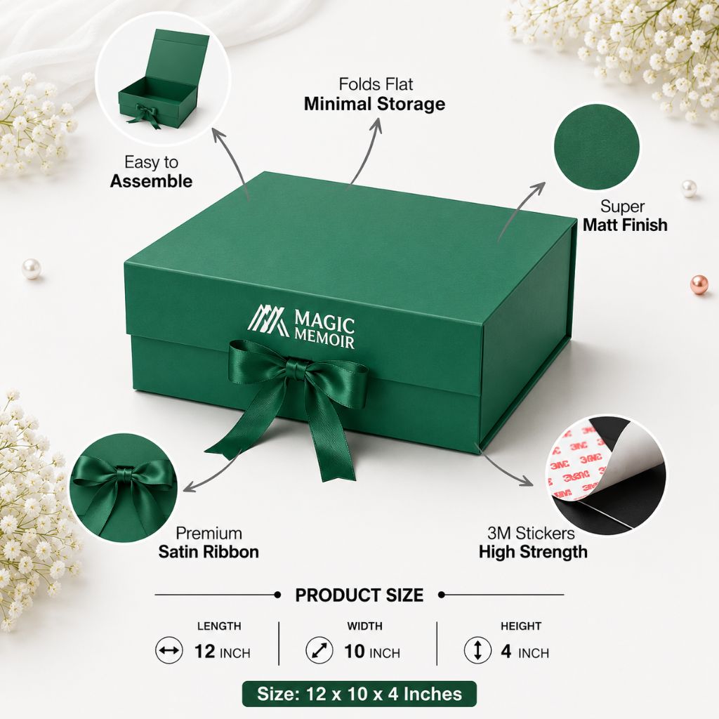 Ribbon Box Plain 12x10x4" - Dark Green