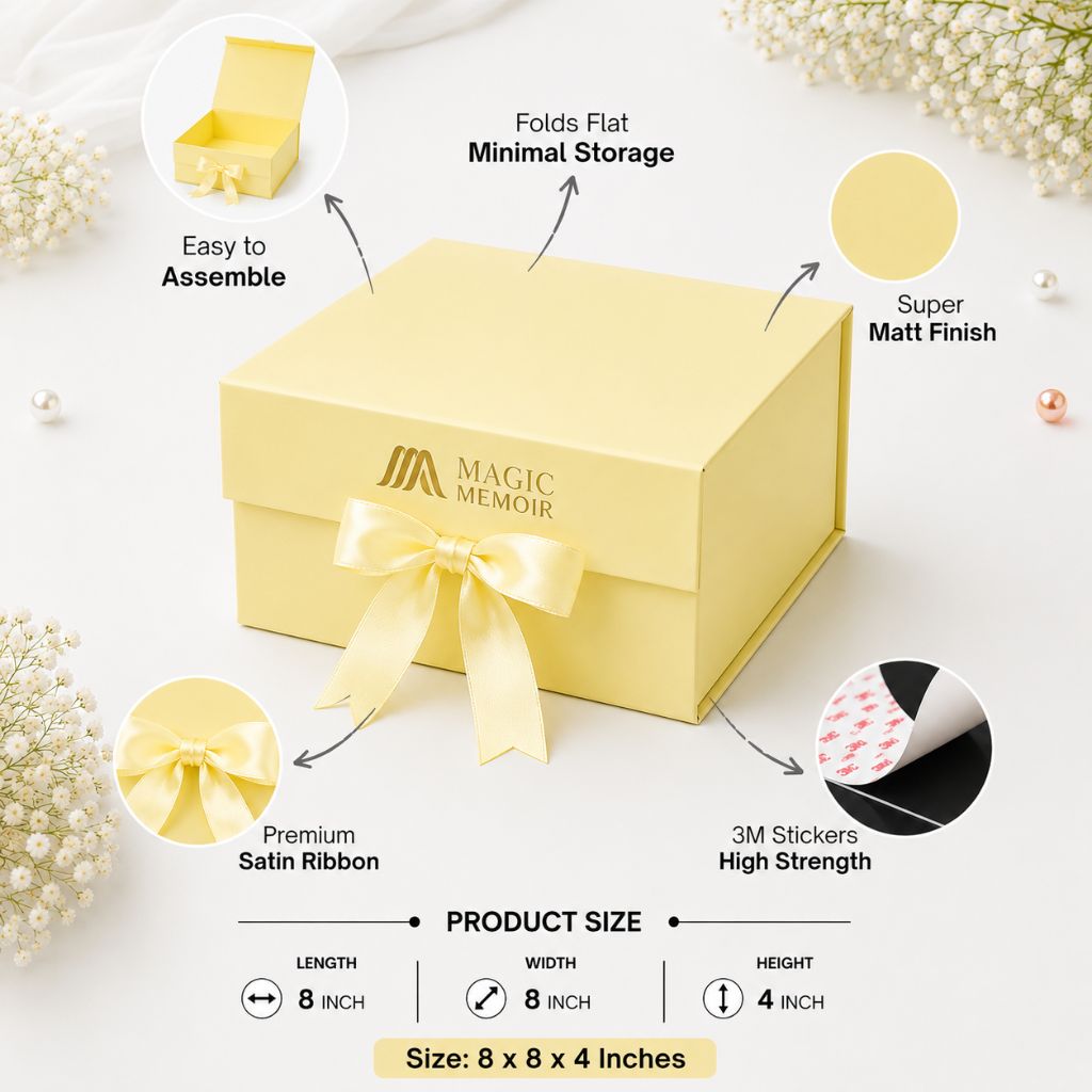 Ribbon Box Plain 8x8x4" - Cream