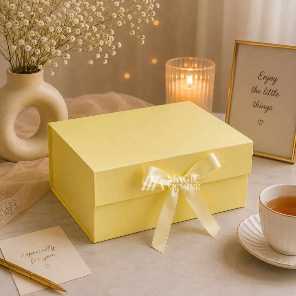 Ribbon Box Plain 8x8x4" - Cream