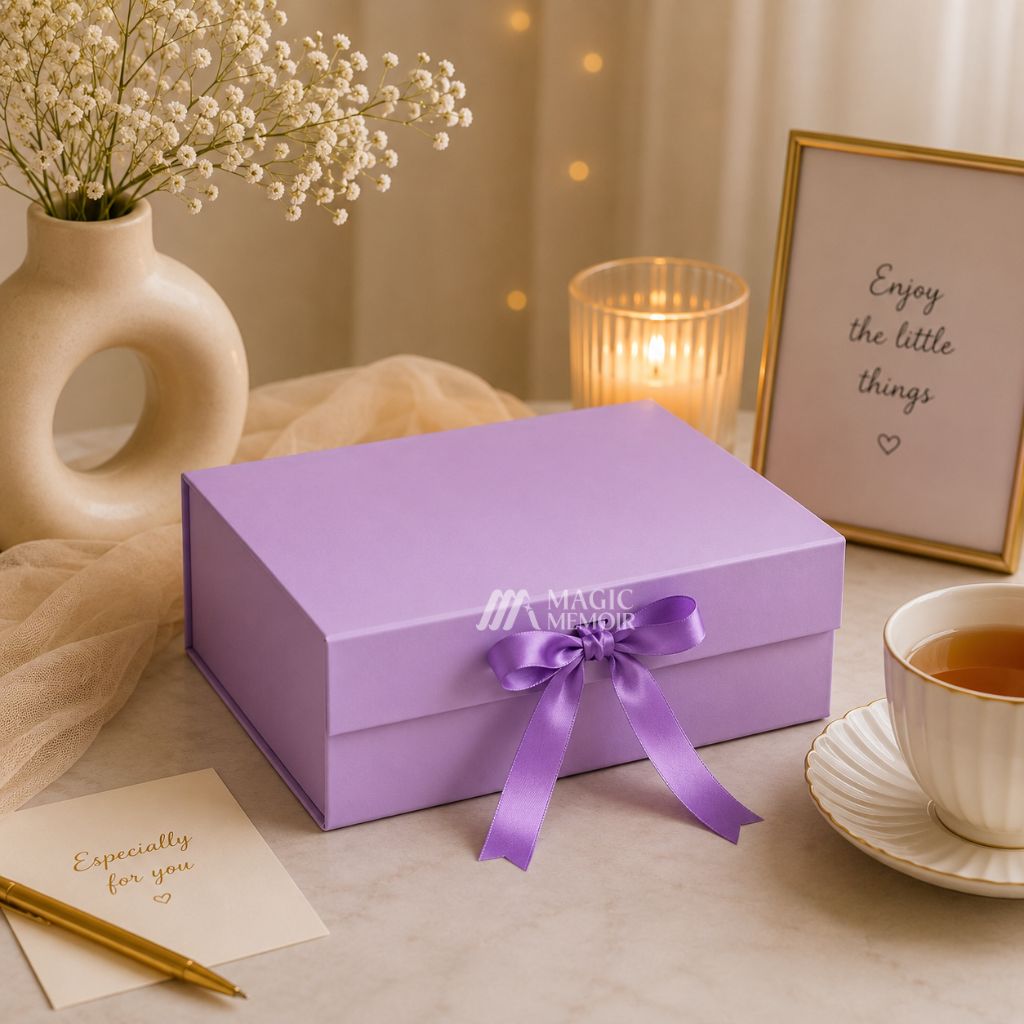 Ribbon Box Plain 10x8x4" - Purple