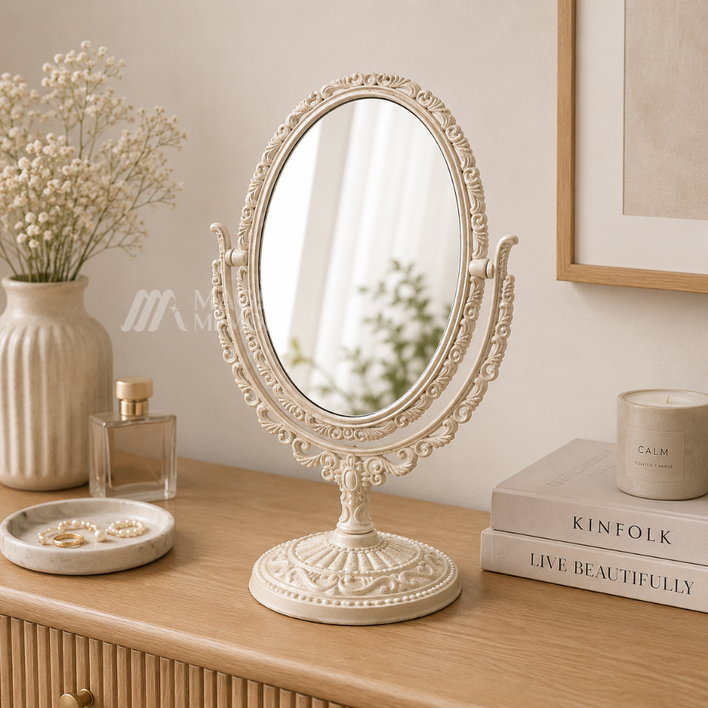 Cosmetic White Mirror – Oval (8 Inch)