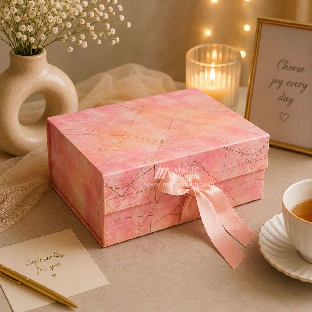 Ribbon Box Print 10x8x4" - Orange Marble