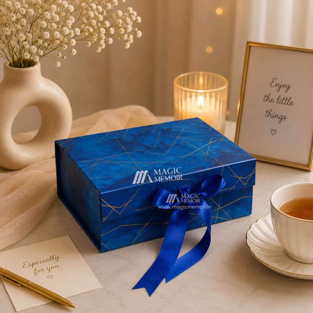 Ribbon Box Print 10x8x4" - Blue Marble