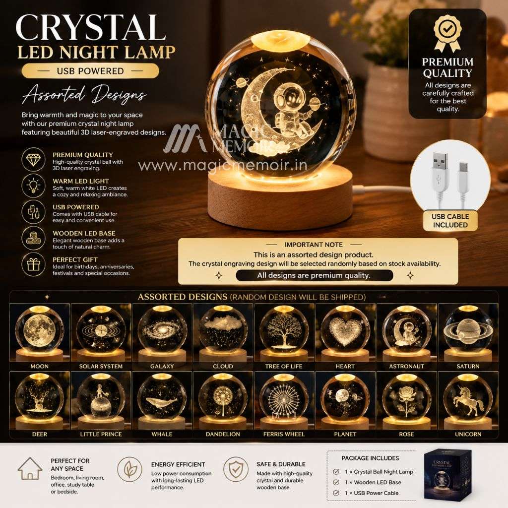 3D Crystal Ball Night Lamp – Assorted Design