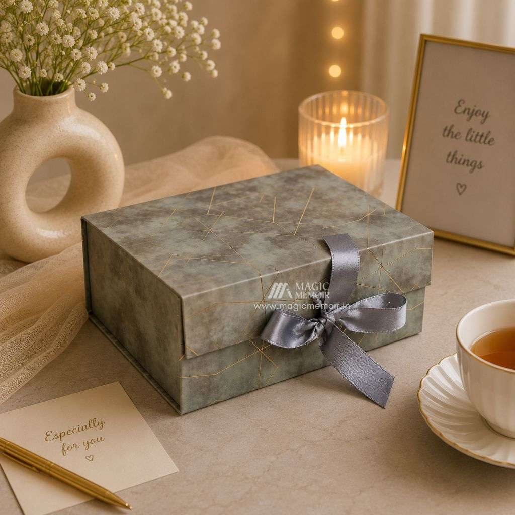 Ribbon Box Print 10x8x4" - Grey Marble