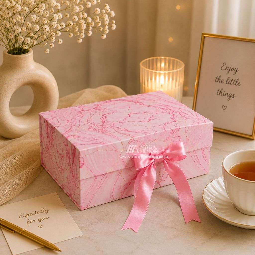 Ribbon Box Print 10x8x4" - Pink Marble