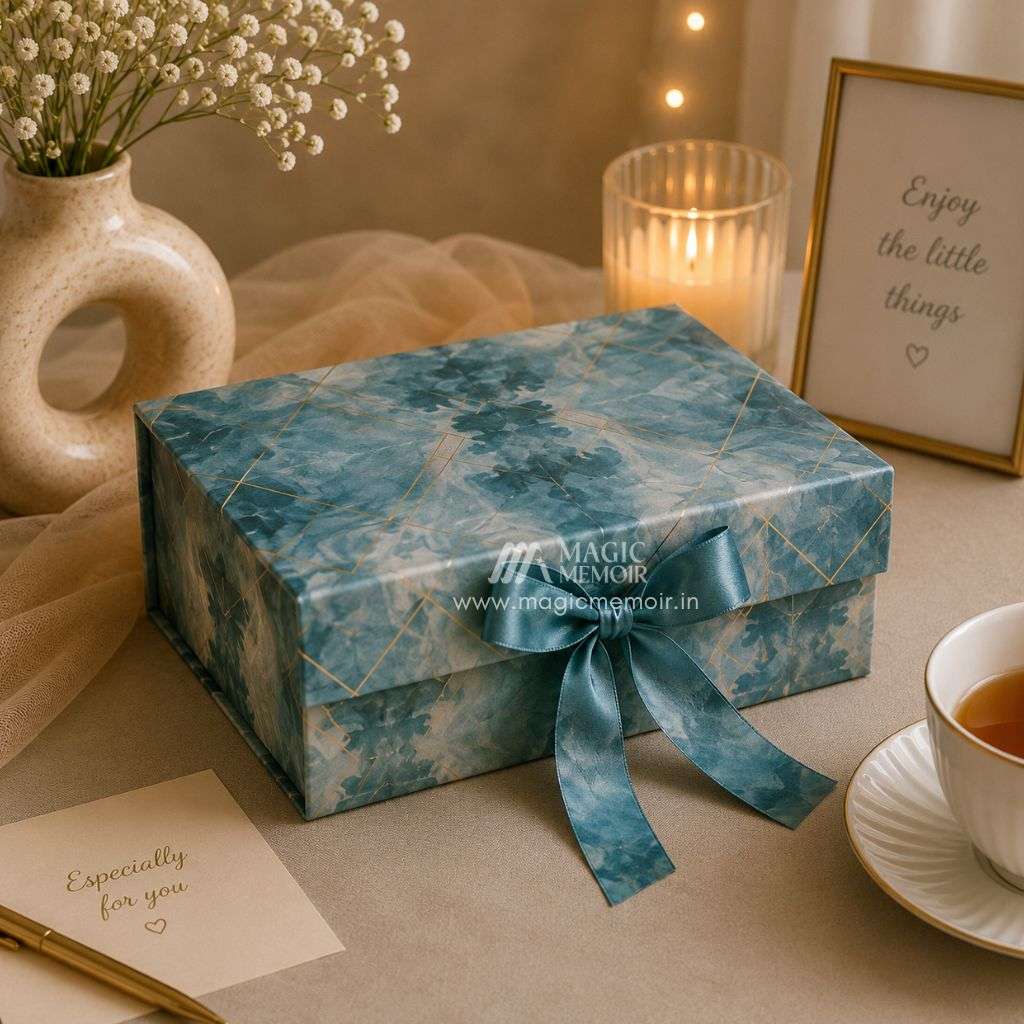 Ribbon Box Print 10x8x4" - Teal Blue