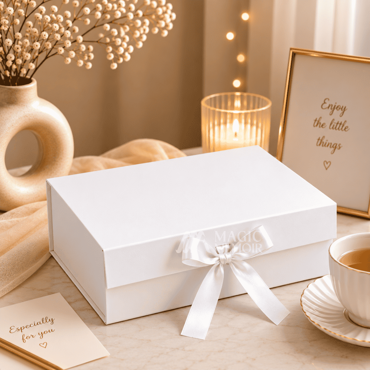 Ribbon Box Plain 12x10x4" - White